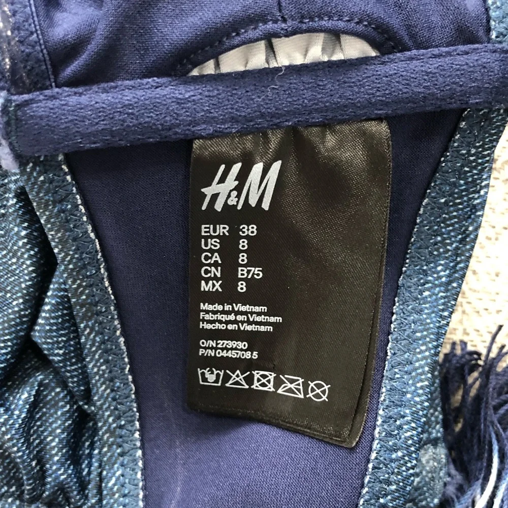 H&M Jean Print Bandeau Zip Bikini Top & Tassle Bikini Bottom - Picture 6 of 7